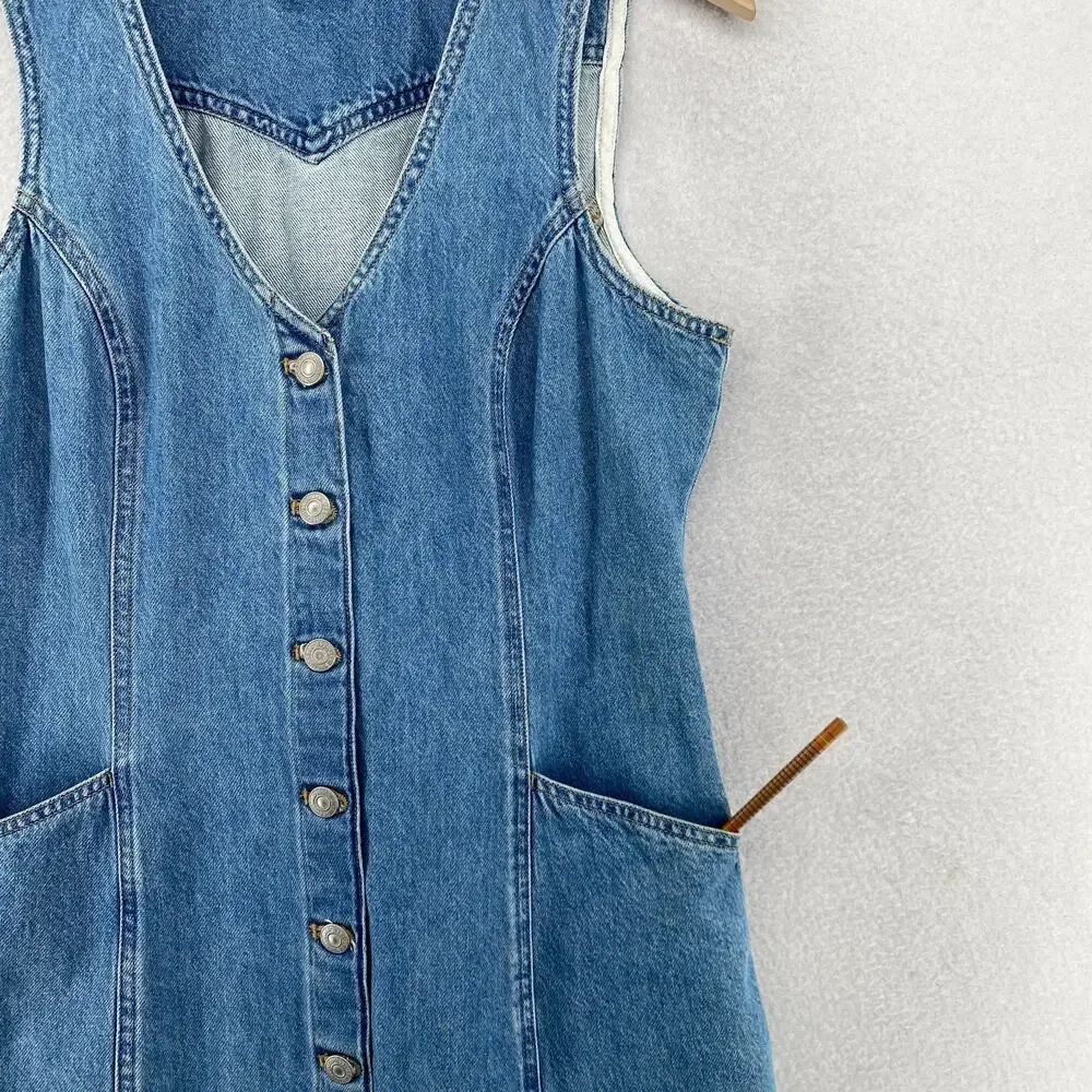 LEVIS Dress M Vianna Vest Overall Jumper Bib Button Front Denim Cotton Blue - Picture 8 of 15